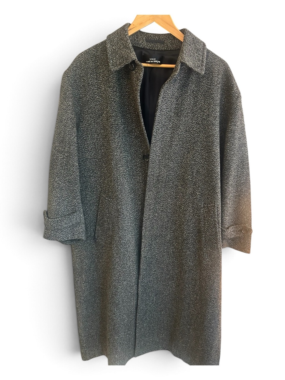 Comme des Garcons Vintage Tricot Gray Herringbone Tweed Coat M Japan